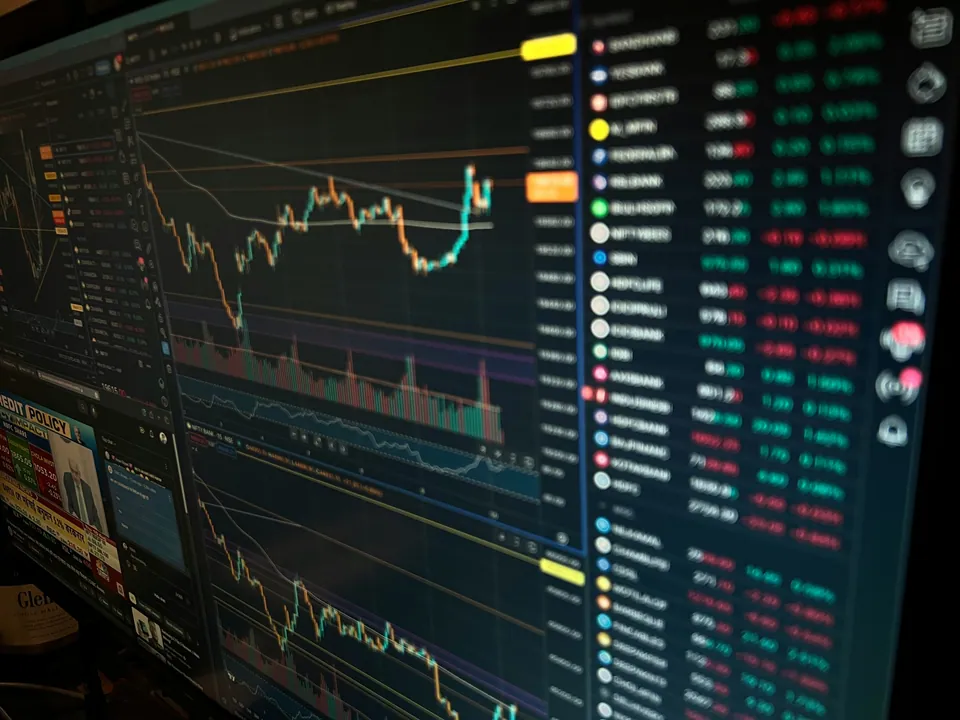 Trading platform screen with price charts and a list of tickers