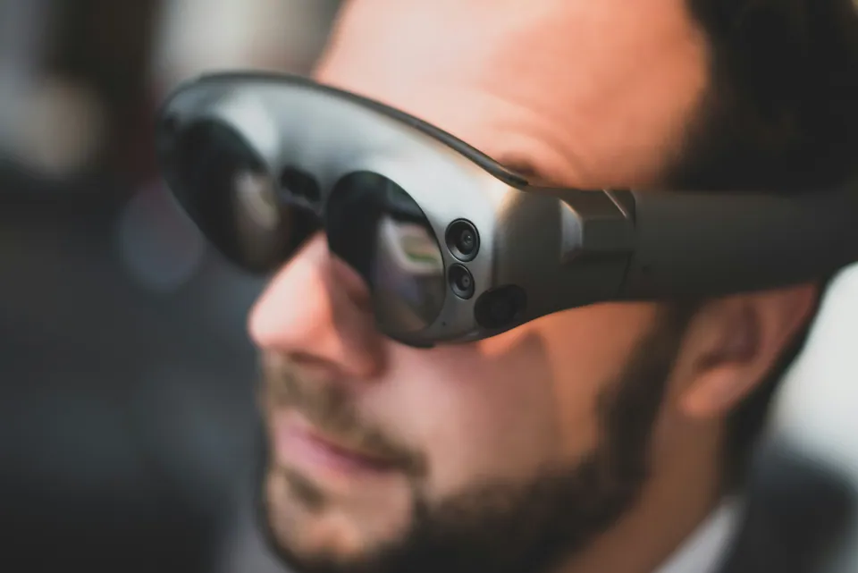Man wearing augmented reality glasses